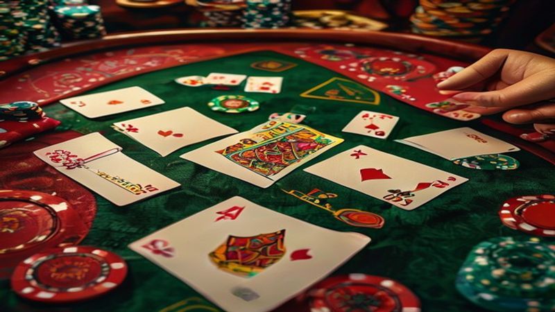 Minh họa các lá bài ghép phỏm trên bàn tá lả